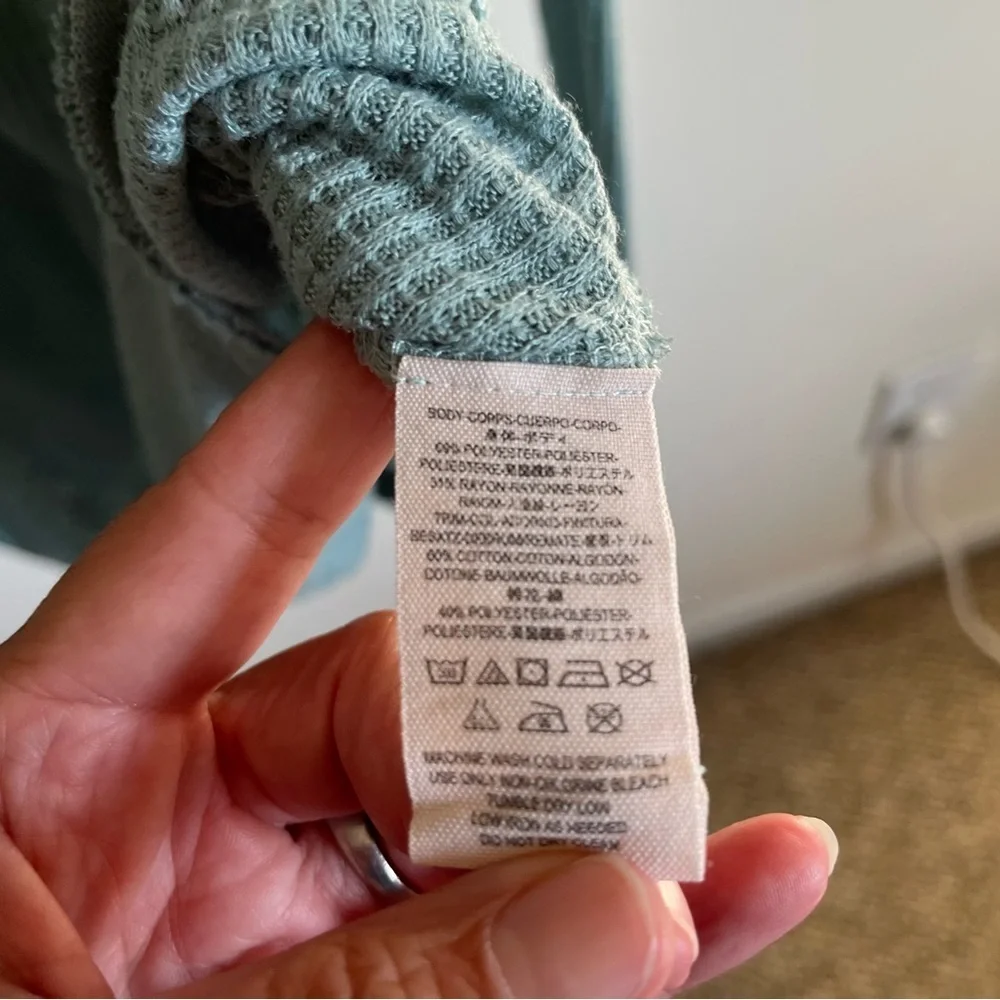 Free People We the Free Waffle Knit Henley Green Long Sleeve Size X-Small